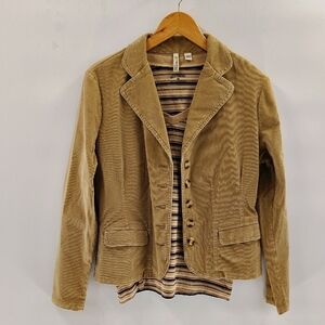 St. Johns Bay Blazer Courduroy Top Set Size Medium Brown Stripe Top V Neck